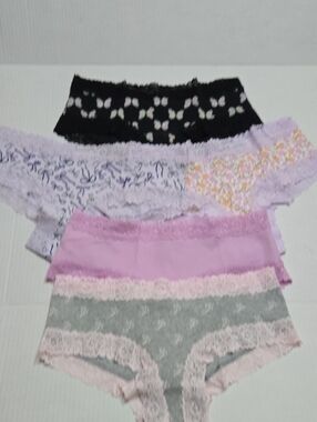 Victoria Secret M Nwt Lace Trim Women's Bikini Panty Set - Pastel Floral & Black